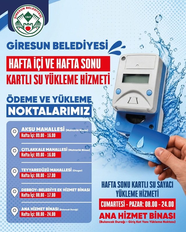 Giresun Belediyesi, Kartlı Su Sayacı Yükleme Noktaları